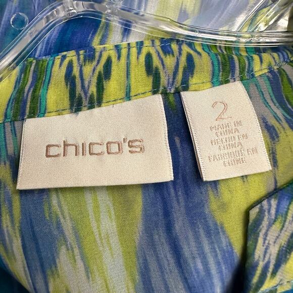 Chicos Womens Boho Sheer Tunic Top Size 2 US L Ikat Festival Vacation Cruise - Picture 3 of 8